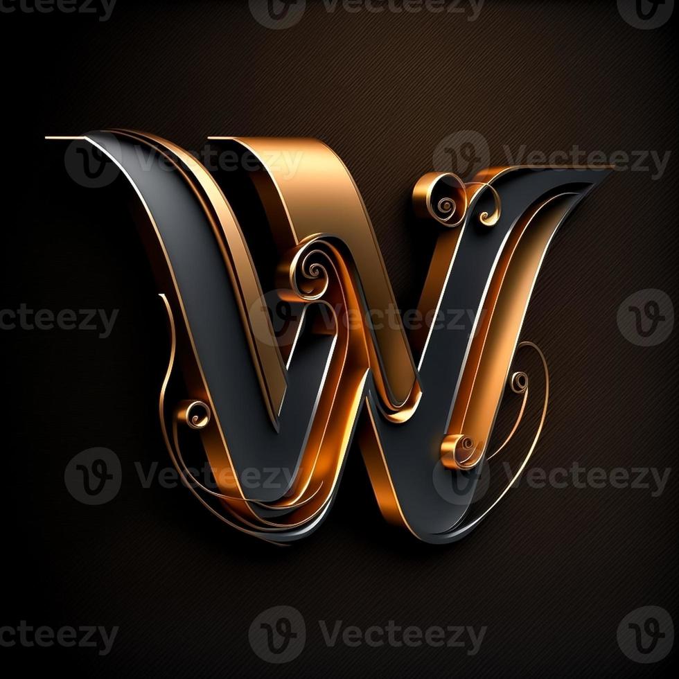 Logo for the letter W with a modern classic style ,3d alphabet on black background photo