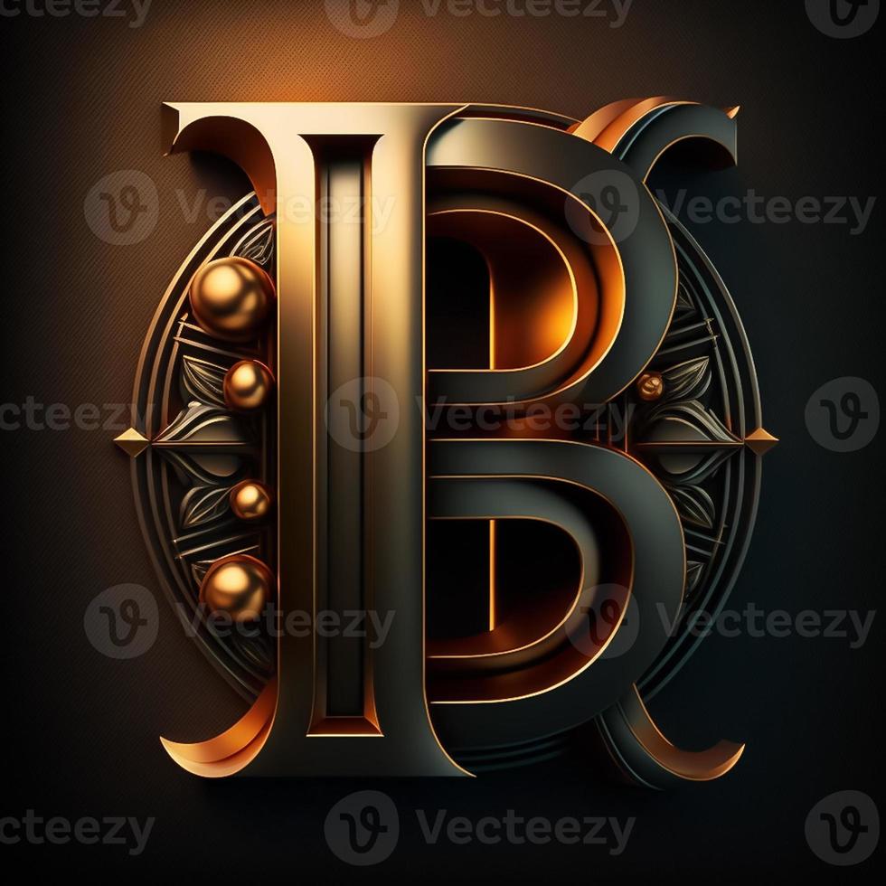 Logo for the letter B with a modern classic style ,3d alphabet on black background photo