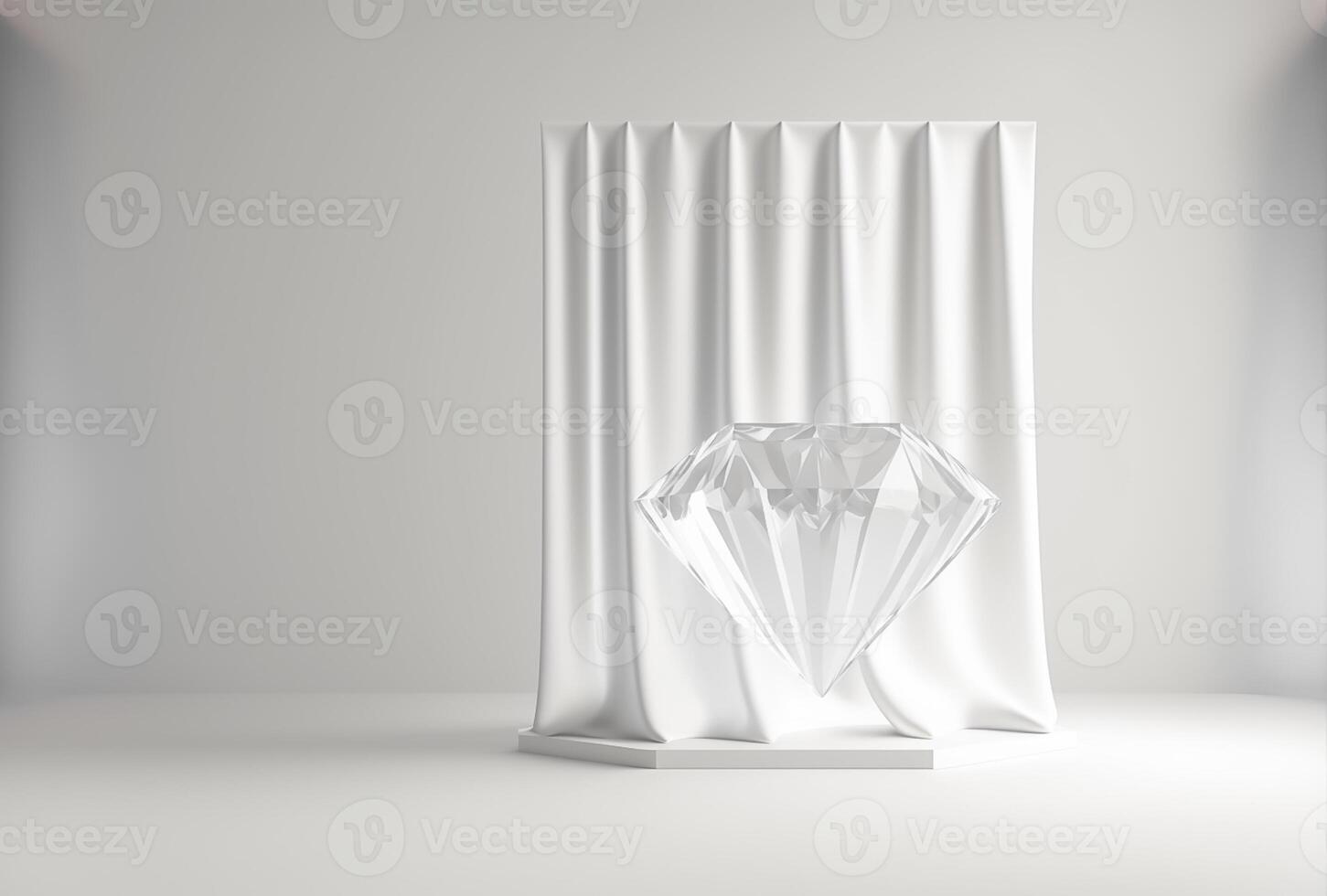 Photo podium glass diamond with glossy curtain luxury white background,3d product display