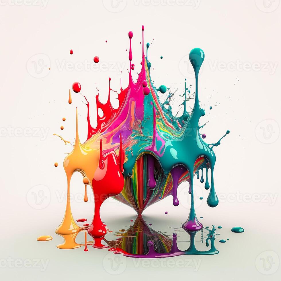 Colorful color water drop explosion mushroom, dripping paint splash photo