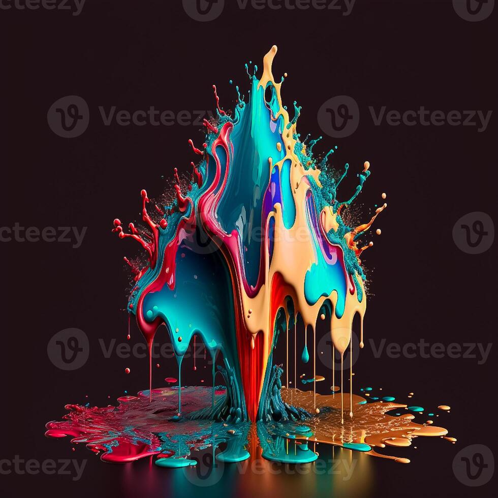 Colorful color water drop explosion mushroom, dripping paint splash photo