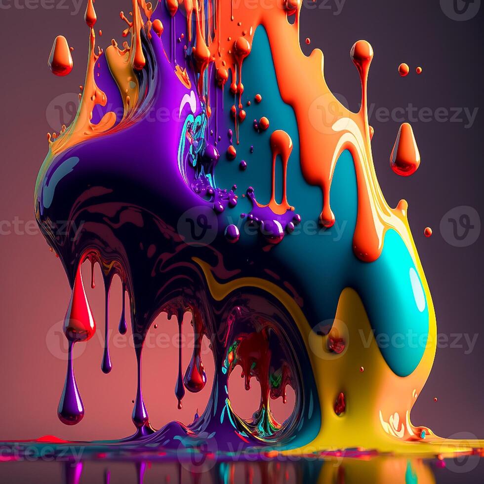 Colorful color water drop explosion mushroom, dripping paint splash photo