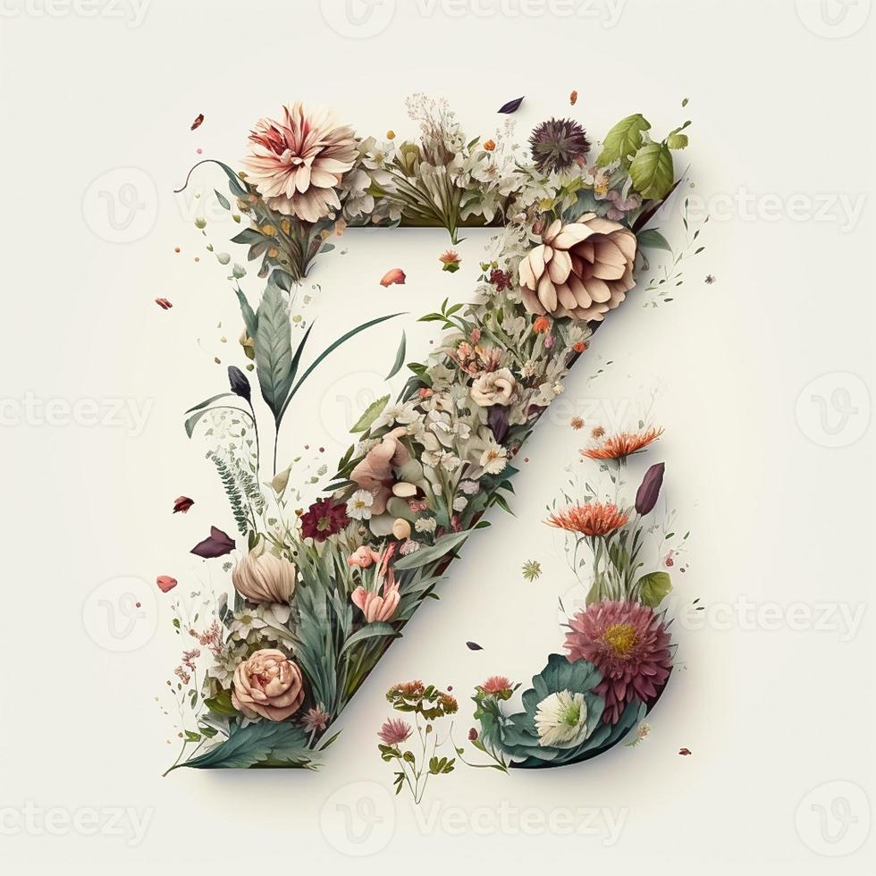 letra v conteniendo flores en un blanco antecedentes foto