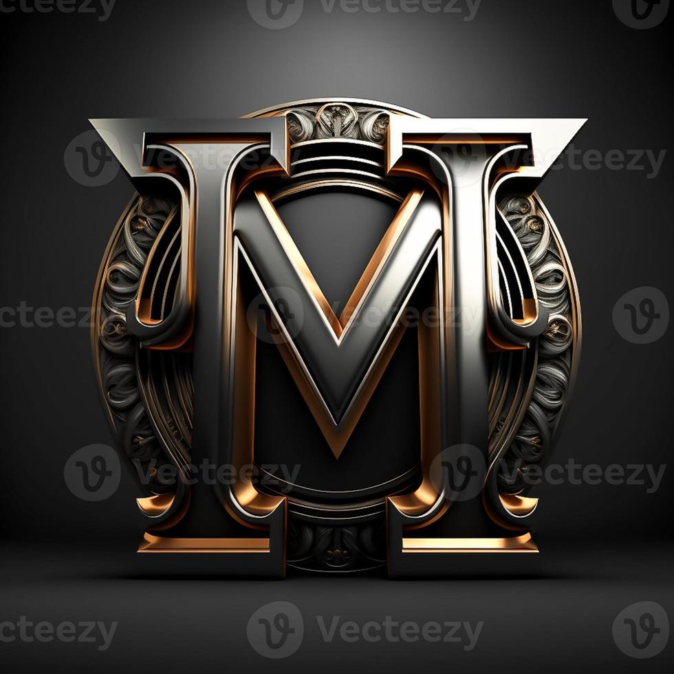 Logo for the letter M with a modern classic style ,3d alphabet on black background photo