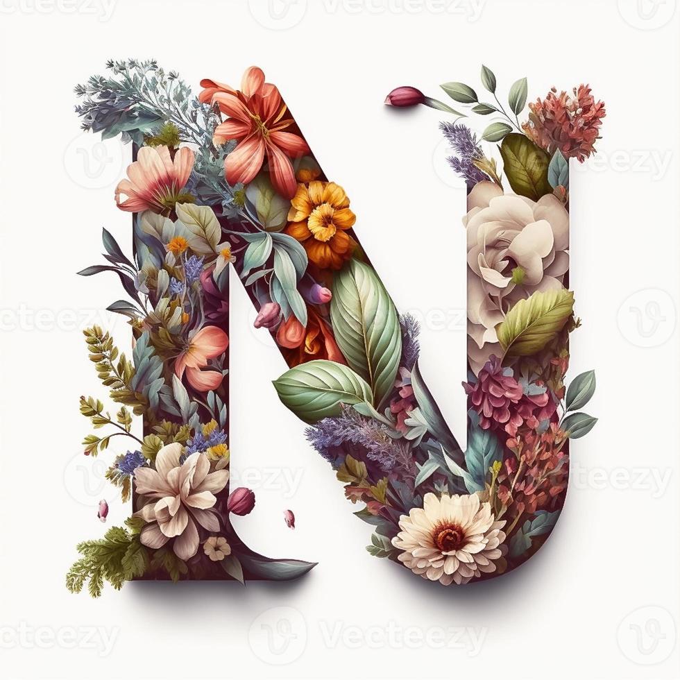 letter N containing flowers on a white background photo