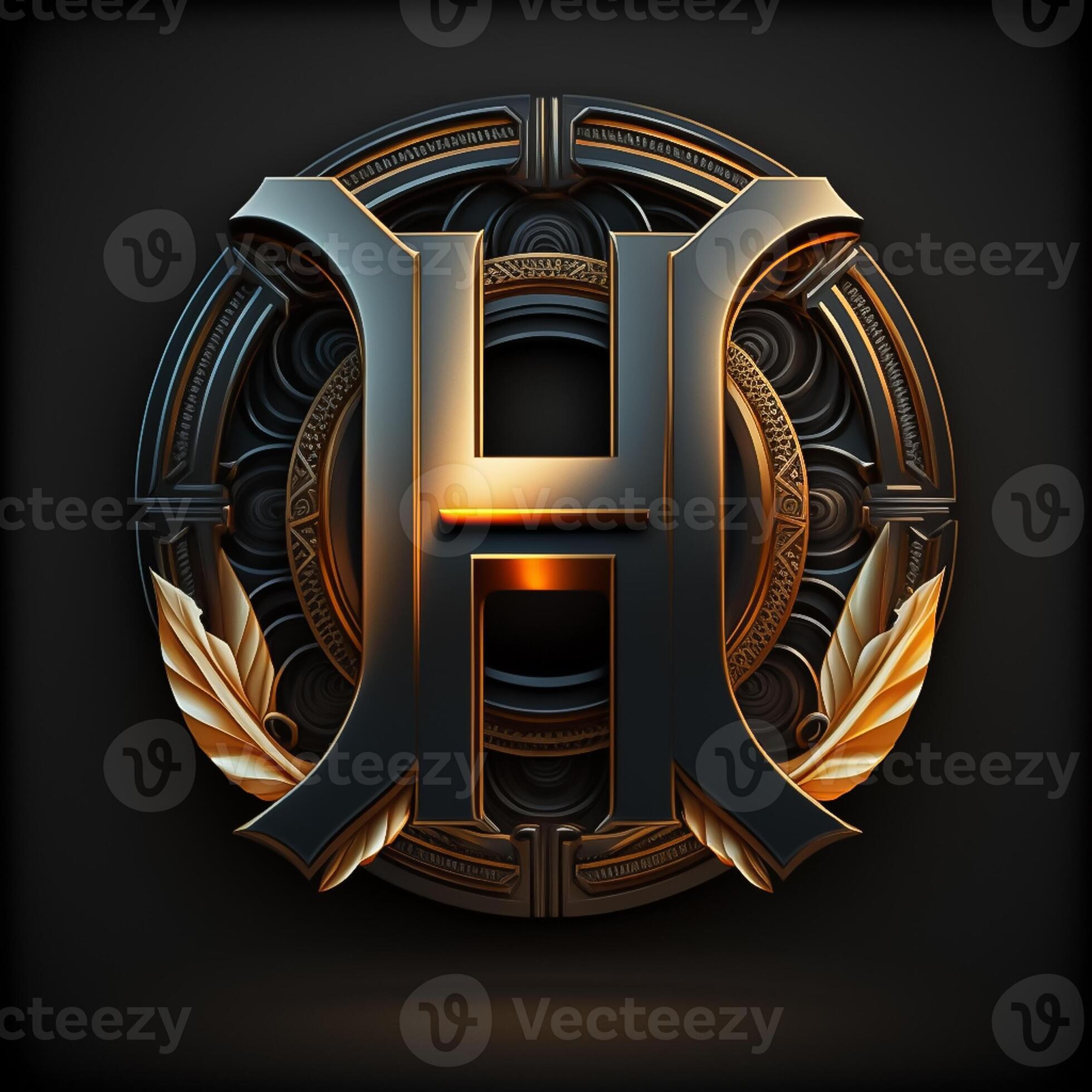 Logo for the letter H with a modern classic style ,3d alphabet on black