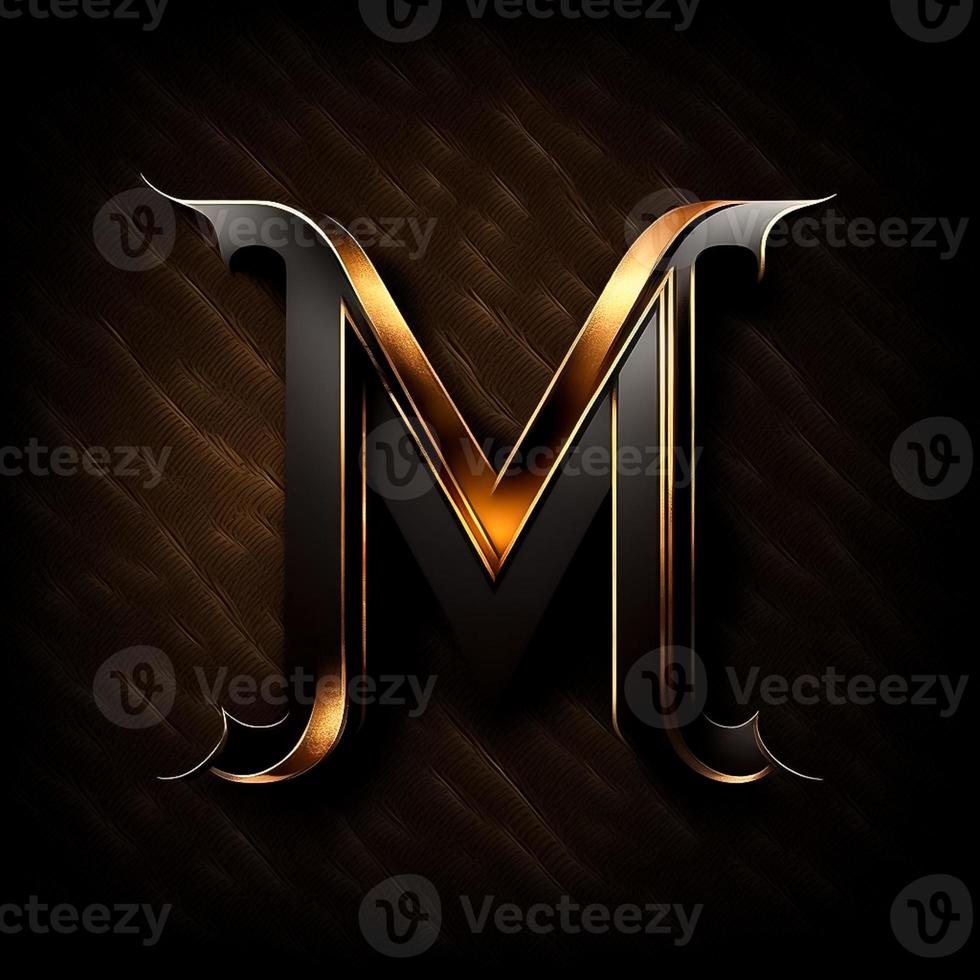 Logo for the letter M with a modern classic style ,3d alphabet on black background photo