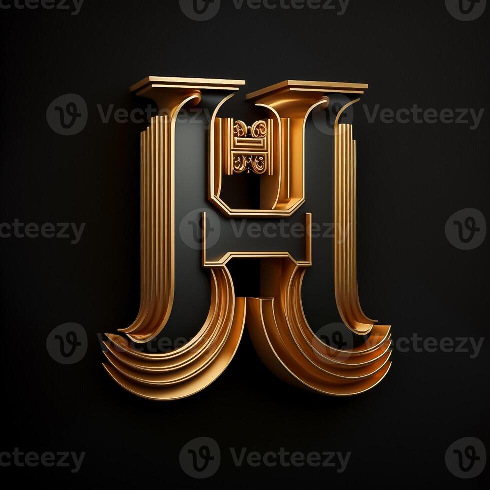 Logo for the letter H with a modern classic style ,3d alphabet on black background photo