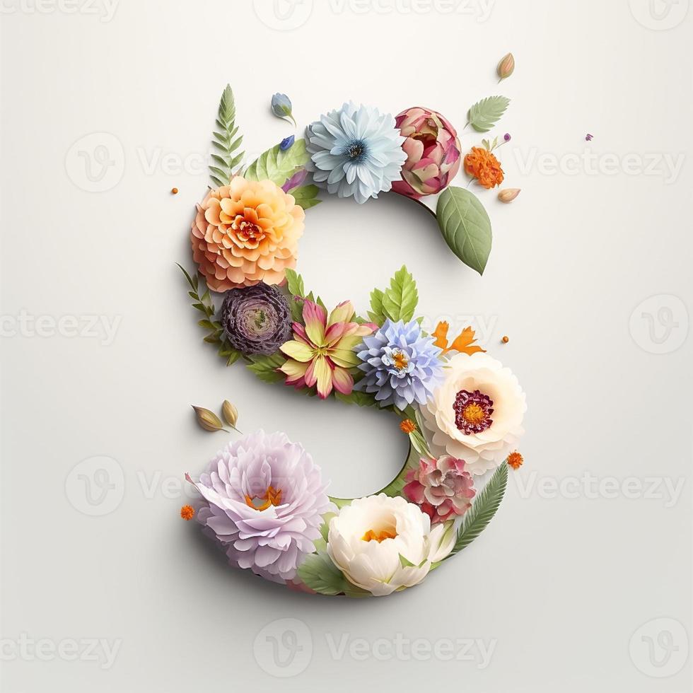 letter S containing flowers on a white background photo