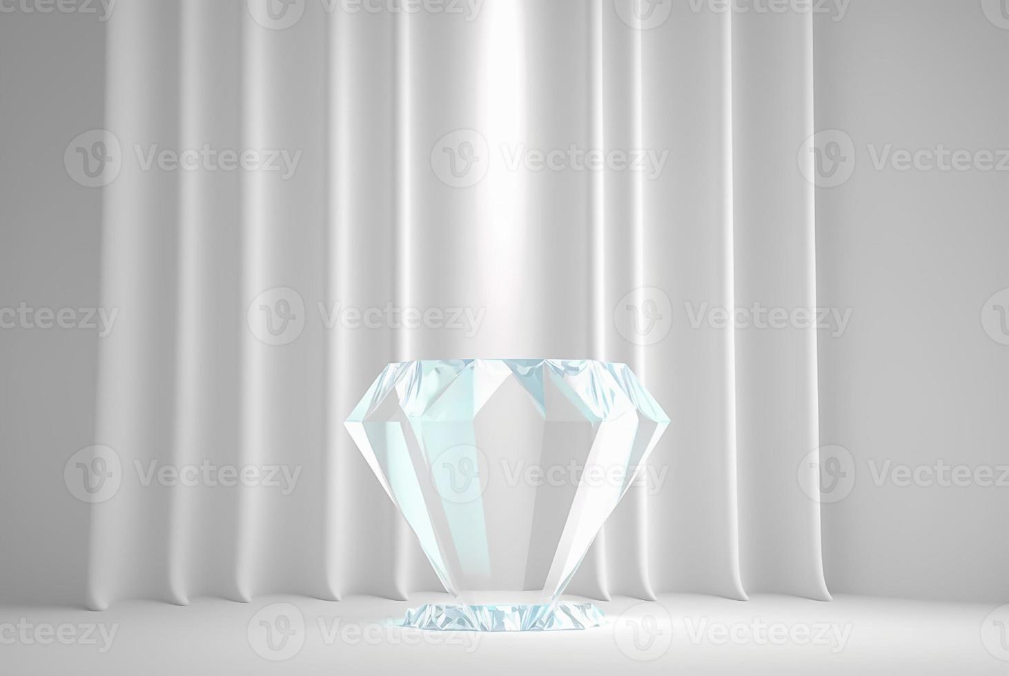 foto podio vaso diamante con lustroso cortina lujo blanco fondo, 3d producto monitor
