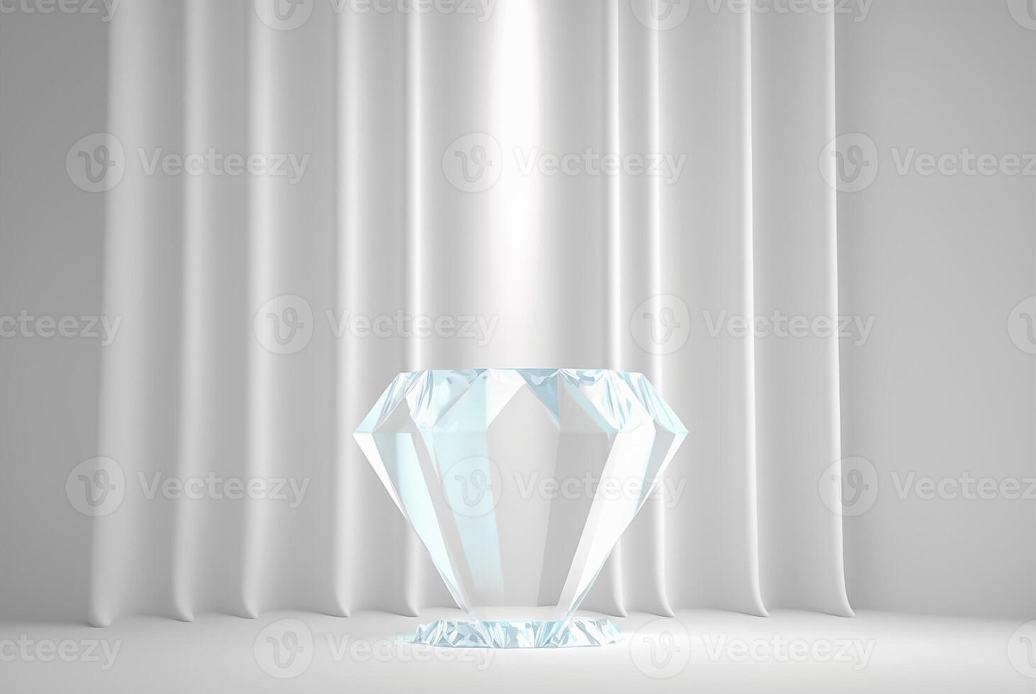 Photo podium glass diamond with glossy curtain luxury white background,3d product display