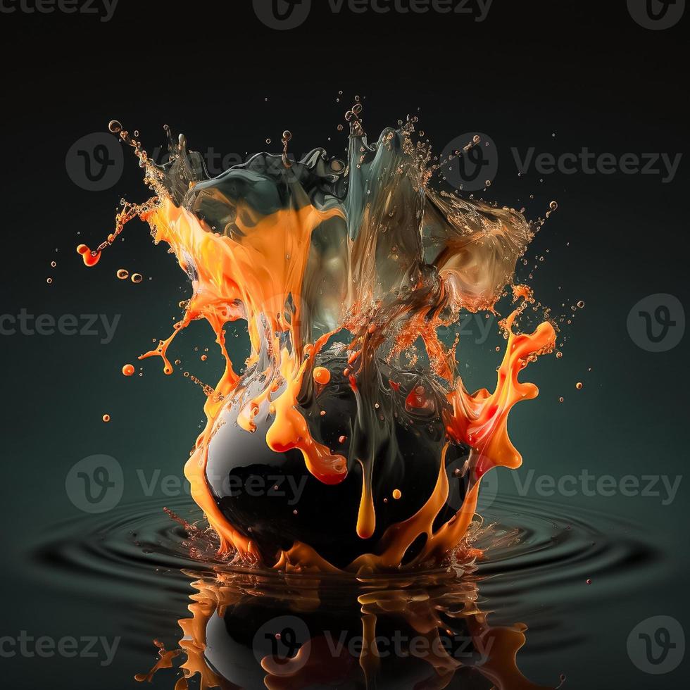 Ink dropped in water, translucent, colorful exploding fireball on black background photo