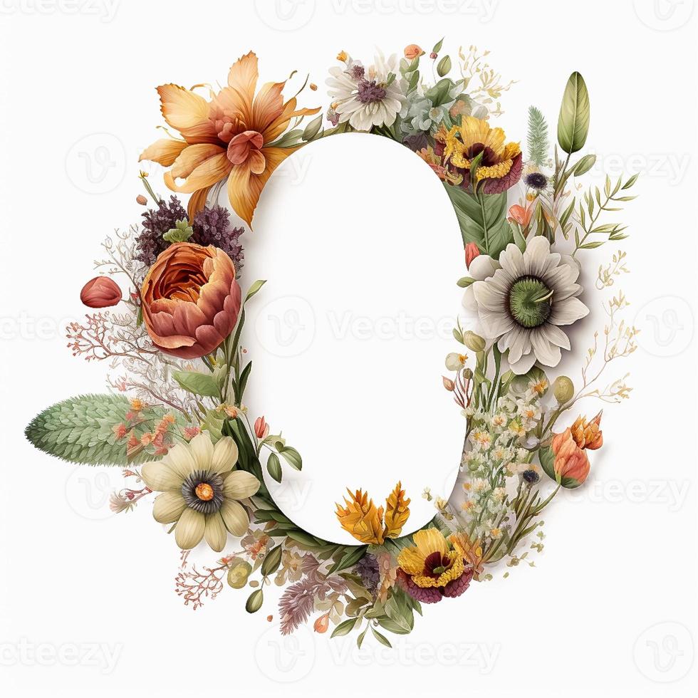 letter O containing flowers on a white background photo