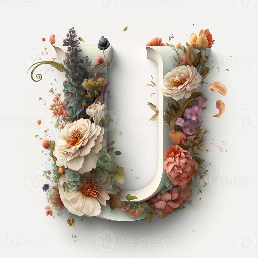 letter U containing flowers on a white background photo