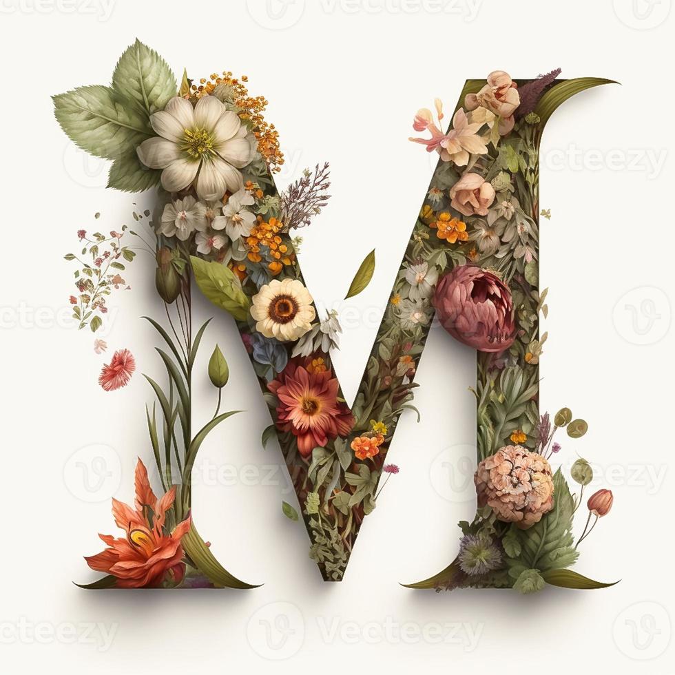 letter M containing flowers on a white background photo