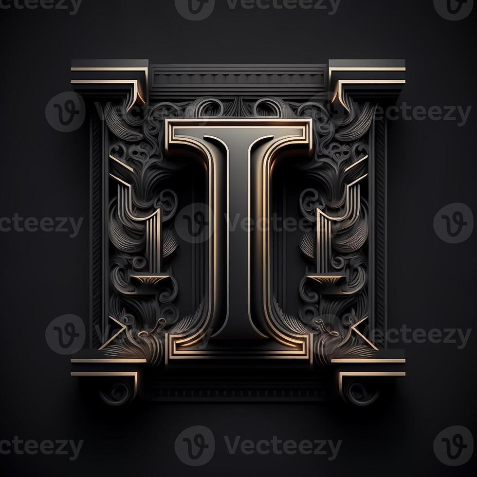 Logo for the letter I with a modern classic style ,3d alphabet on black background photo