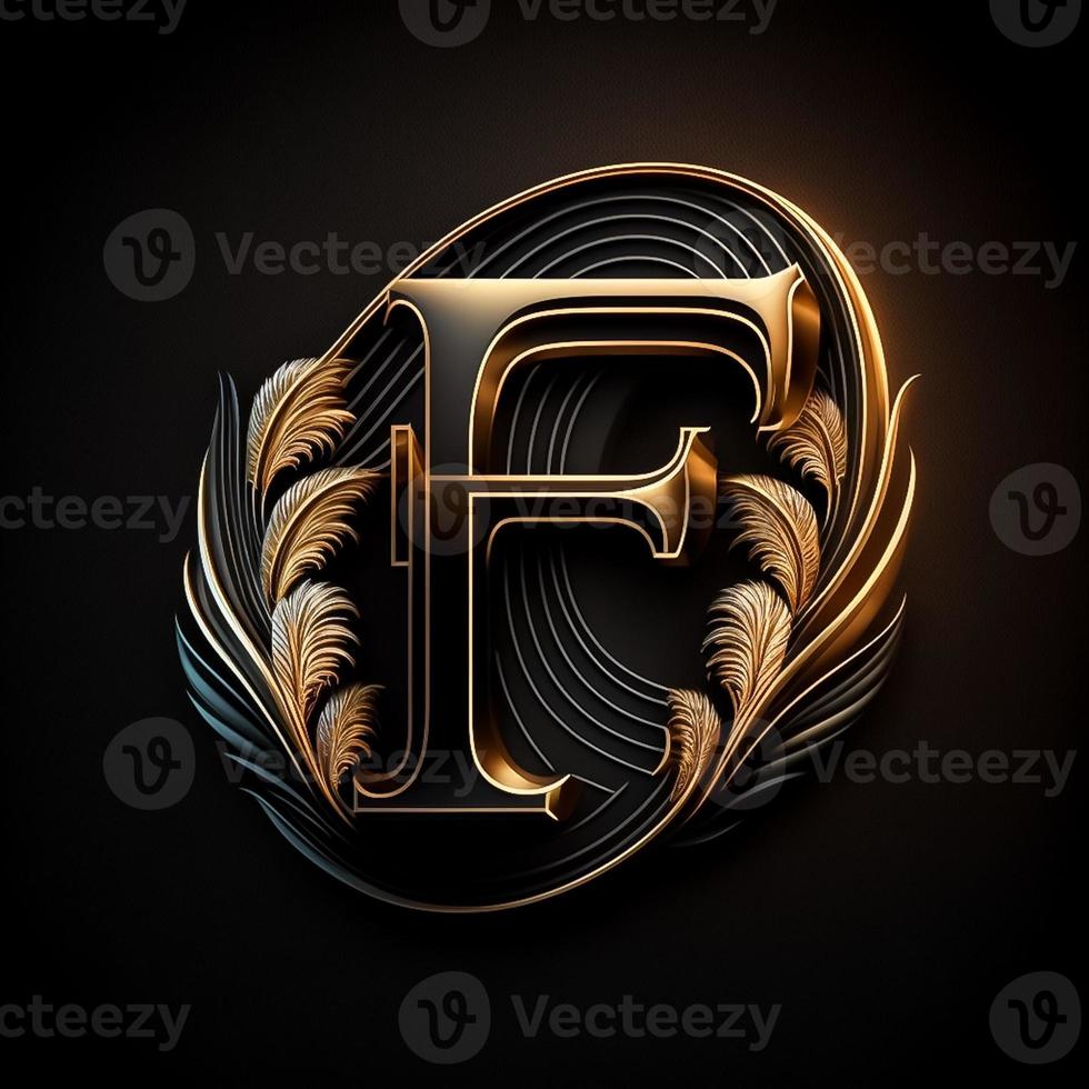 Logo for the letter F with a modern classic style ,3d alphabet on black background photo