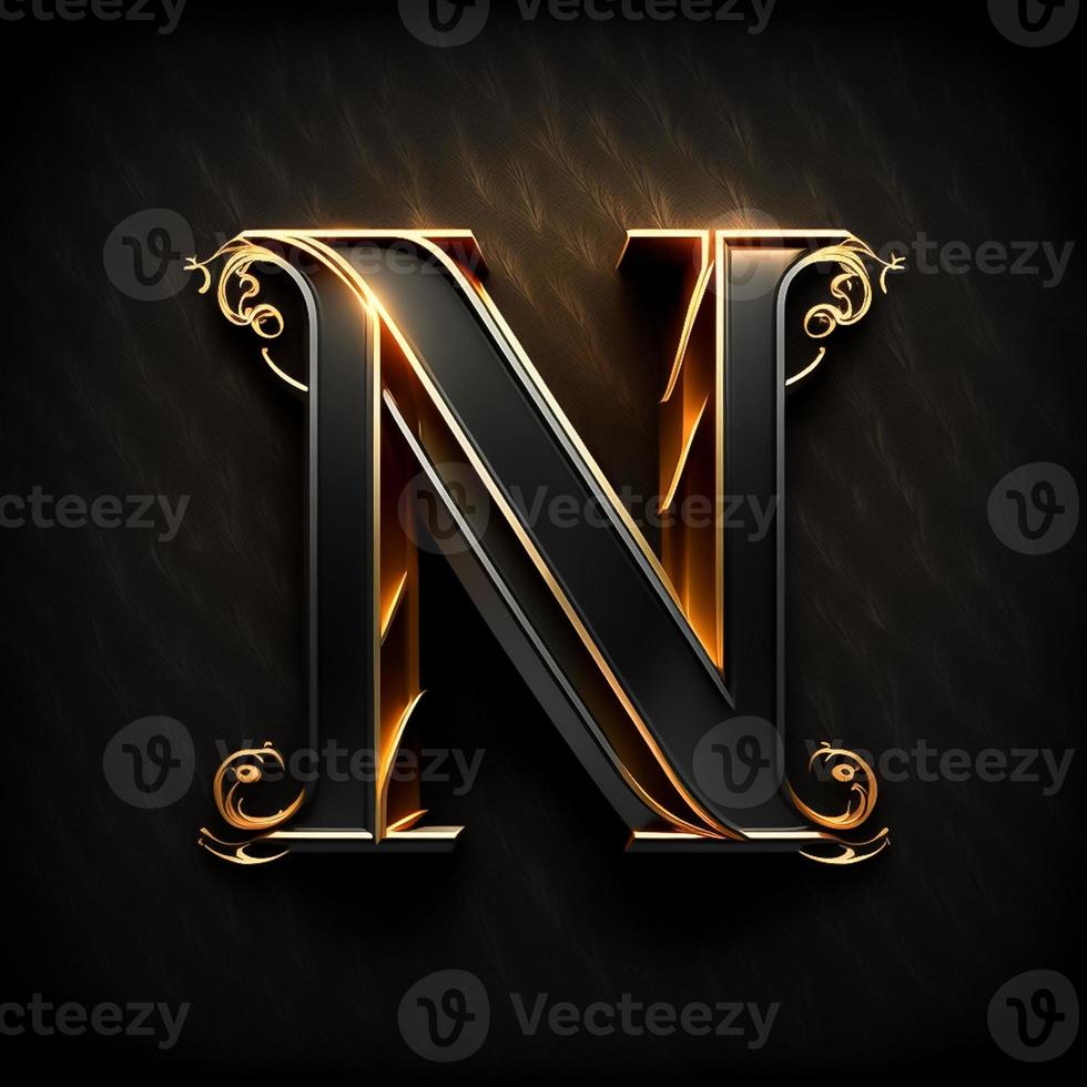 Logo for the letter N with a modern classic style ,3d alphabet on black background photo