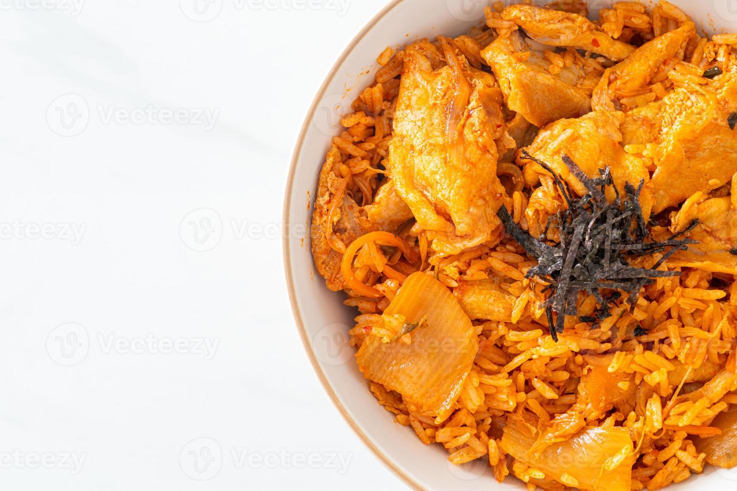 kimchi fried rice with pork sliced photo