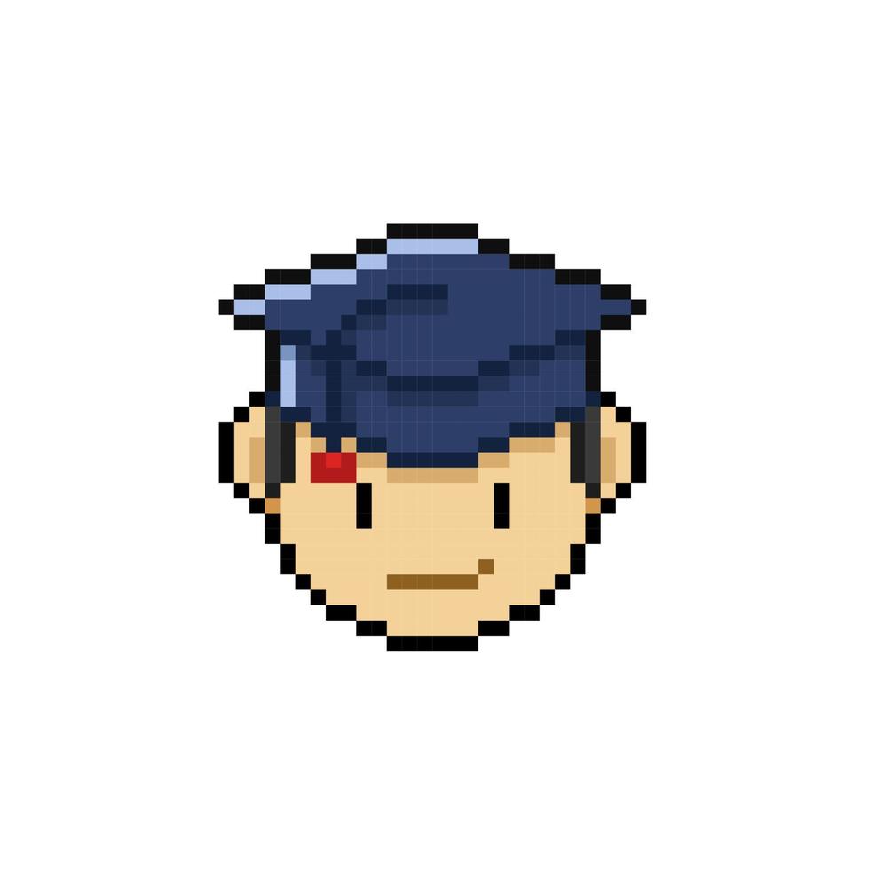 boy head wearing graduation cap in pixel art style vector