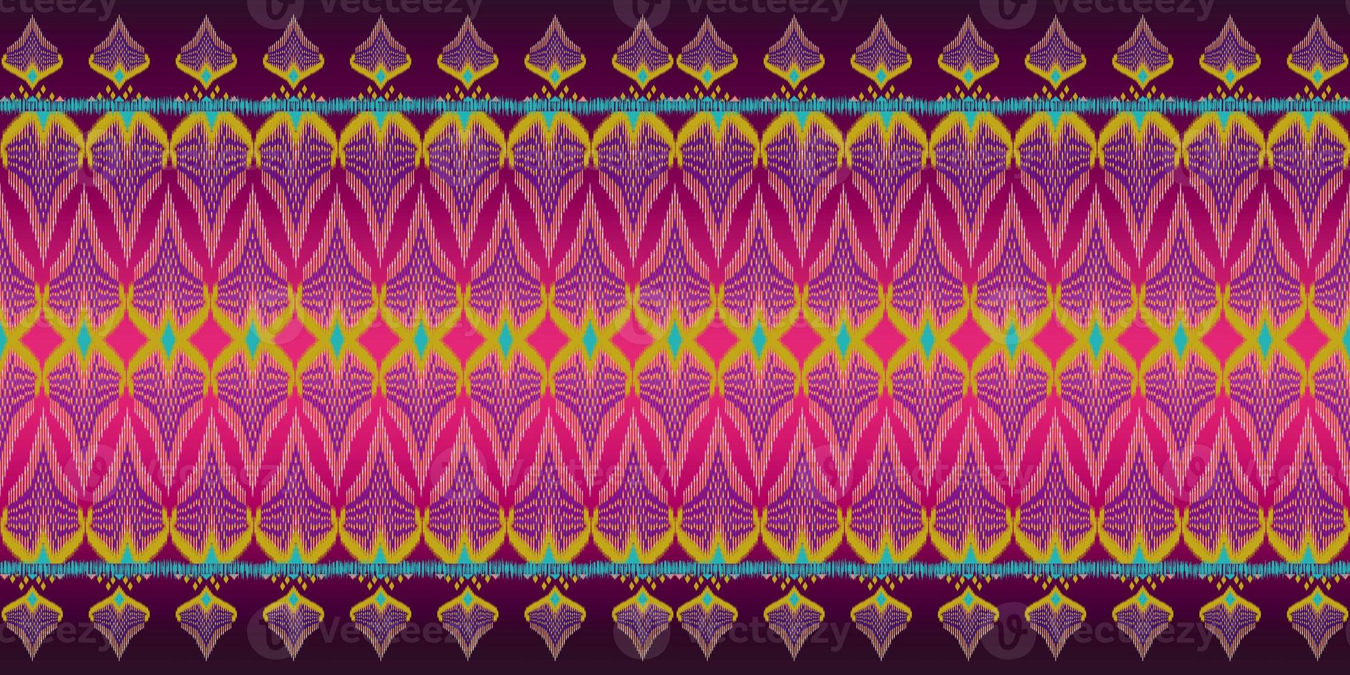 Beautiful colorful Thai knitted embroidery.Geometric ethnic oriental pattern traditional Design for background,carpet,wallpaper,clothing,wrapping,Batik,fabric,Vector embroidery style, clipping path photo