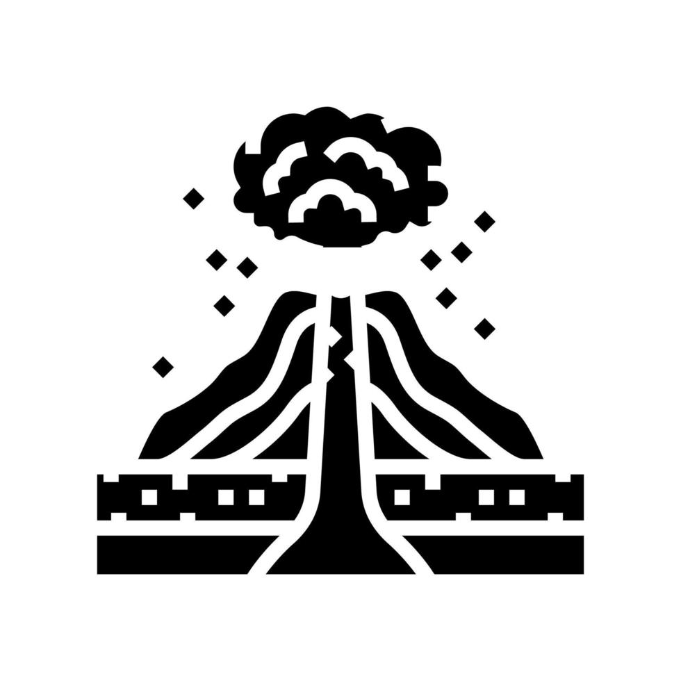explosivo erupción lava glifo icono vector ilustración