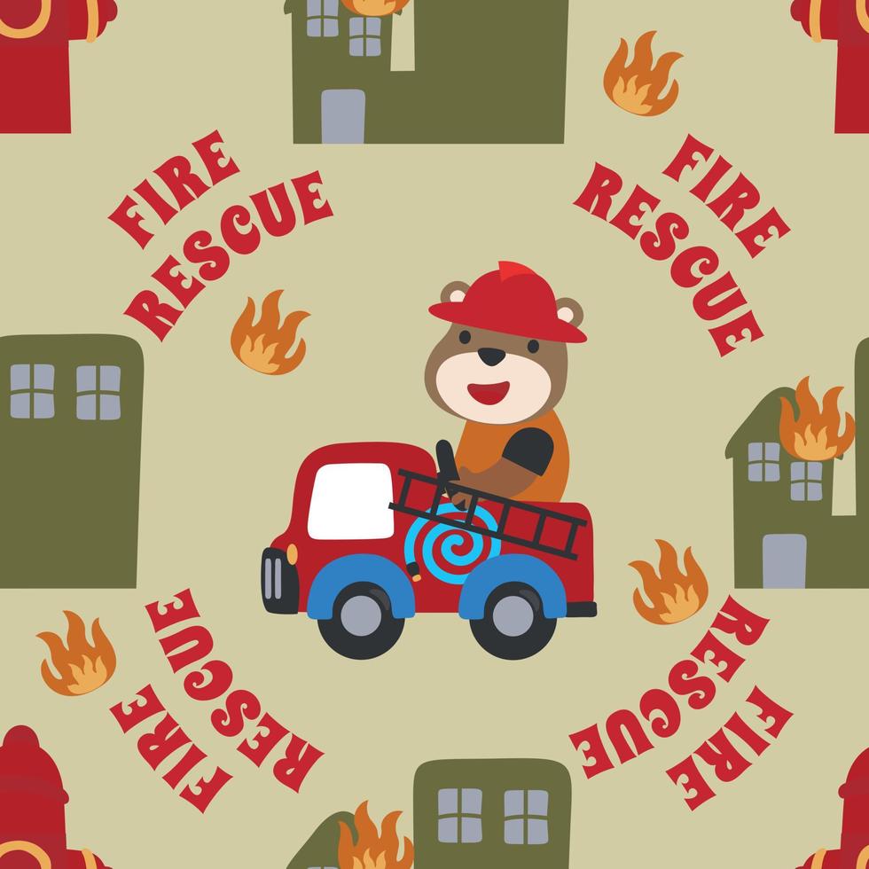 Vector seamless pattern with Fire rescue team with funny firefighter cartoon. Creative vector childish background for fabric, textile, nursery wallpaper, poster brochure Vector illustration background