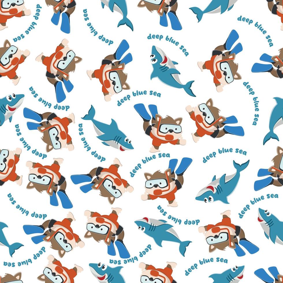 Seamless pattern texture with little animal swim in underwater. For fabric textile, nursery, baby clothes, background, textile, wrapping paper and other decoration. vector