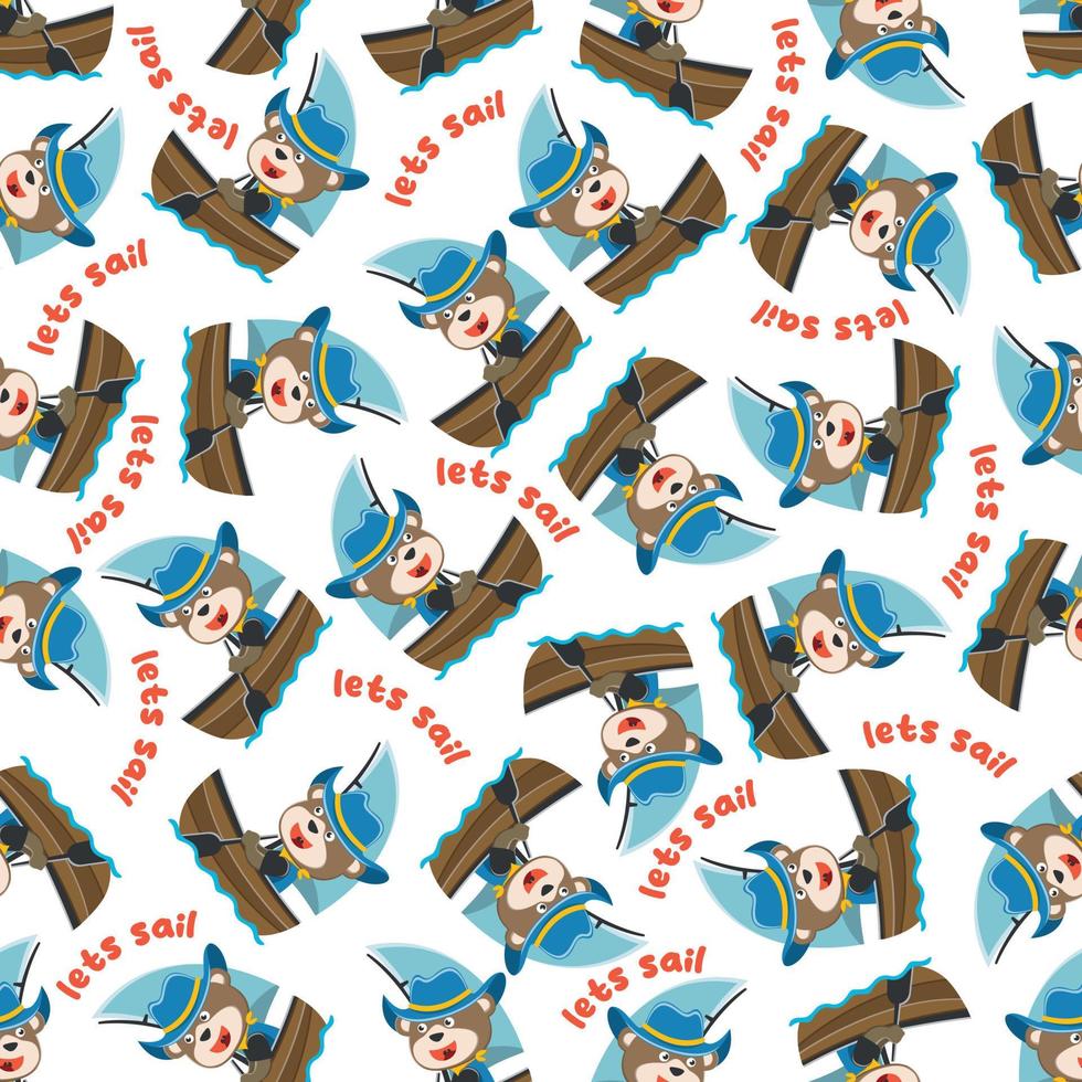 Seamless pattern with cute little animal sailor, Cute Marine pattern for fabric, baby clothes, background, textile, wrapping paper and other decoration. vector