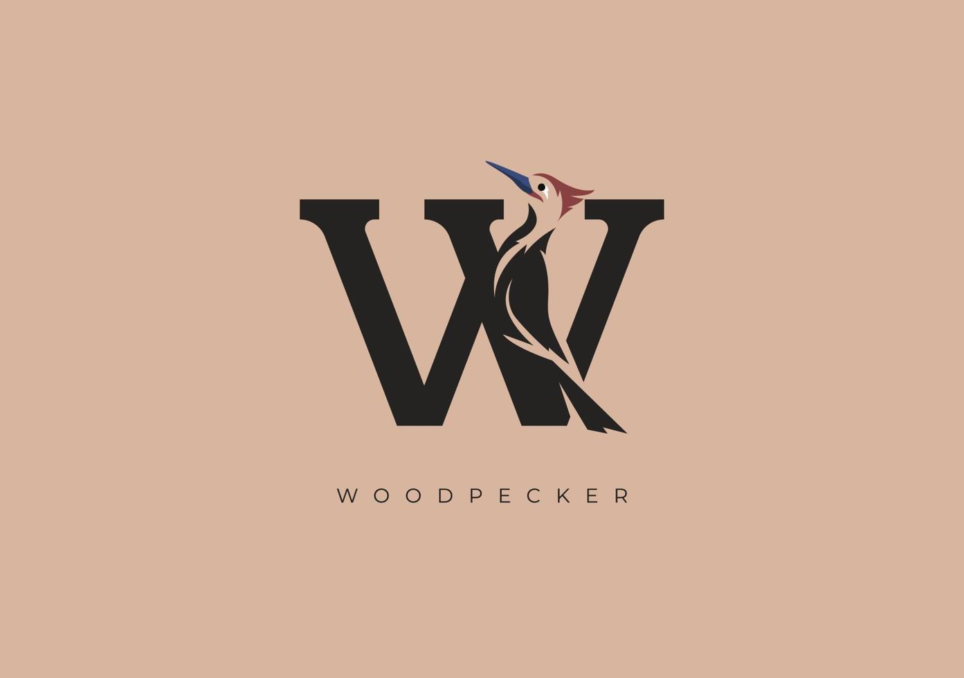 WOODPECKER W MONOGRAM, VECTOR LOGO