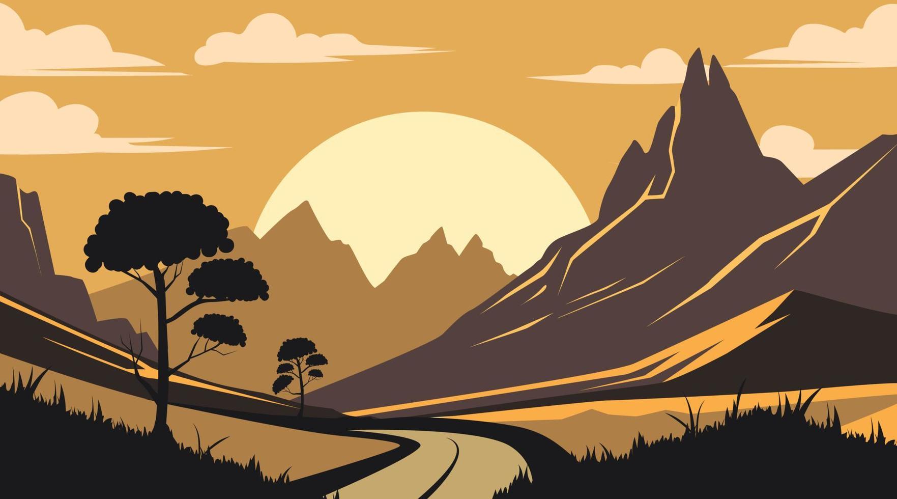 silhouette background, hill view, with long road vector