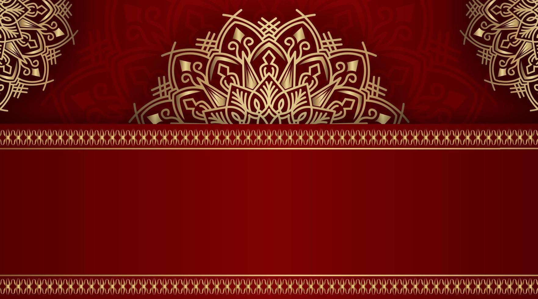 Red background with golden mandala ornament vector