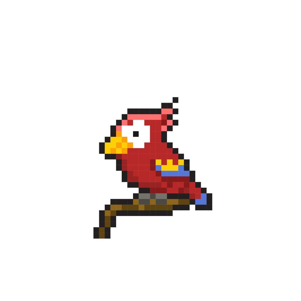 cute red parrot in pixel art style vector