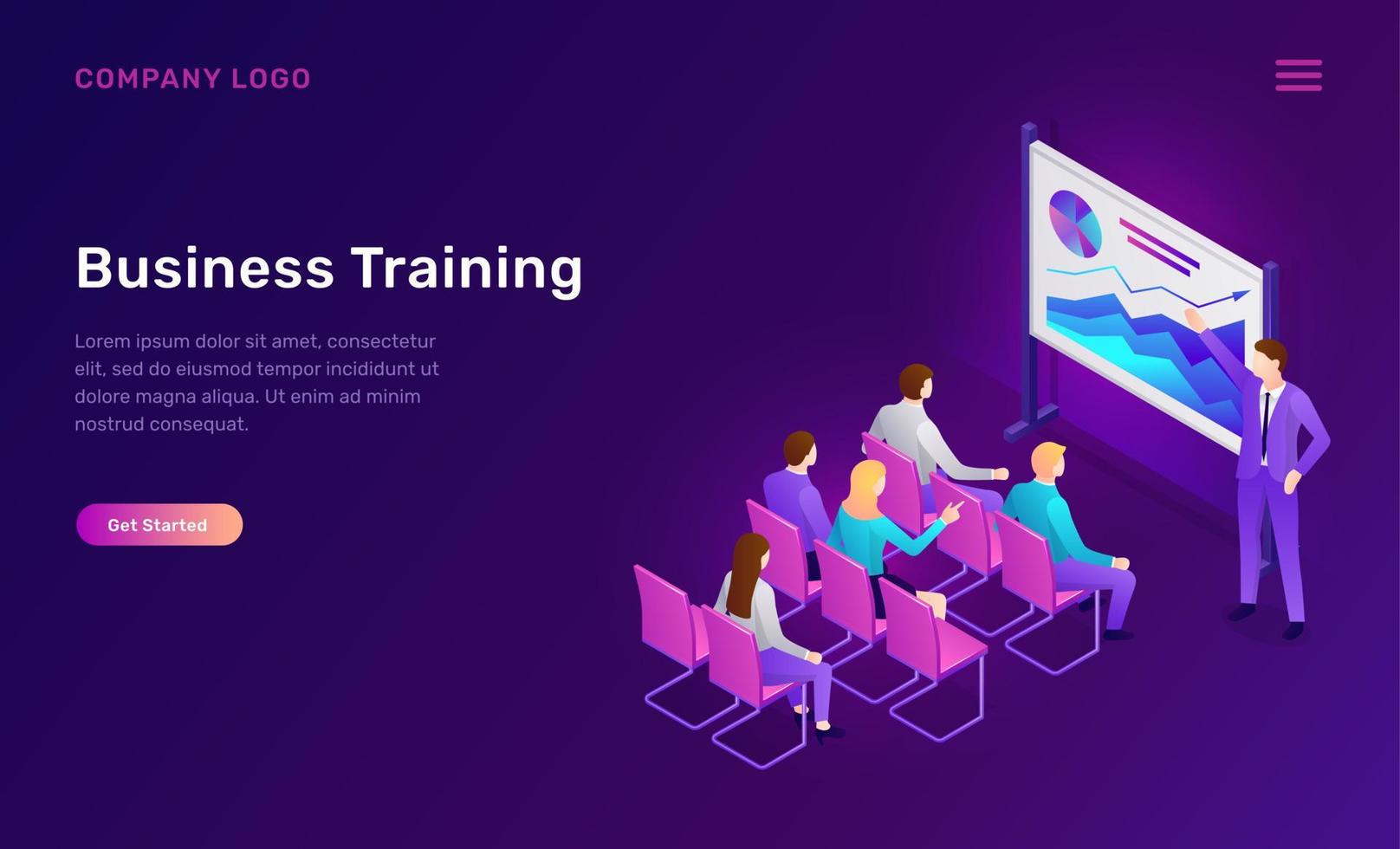 Business training isometric concept, seminar vector