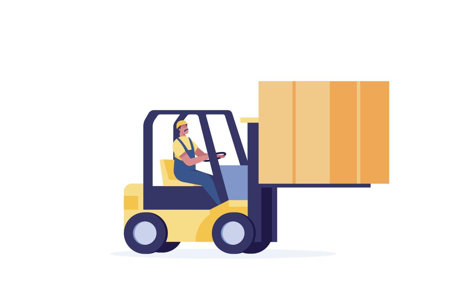 Forklift truck with man driving. Vector Illustration