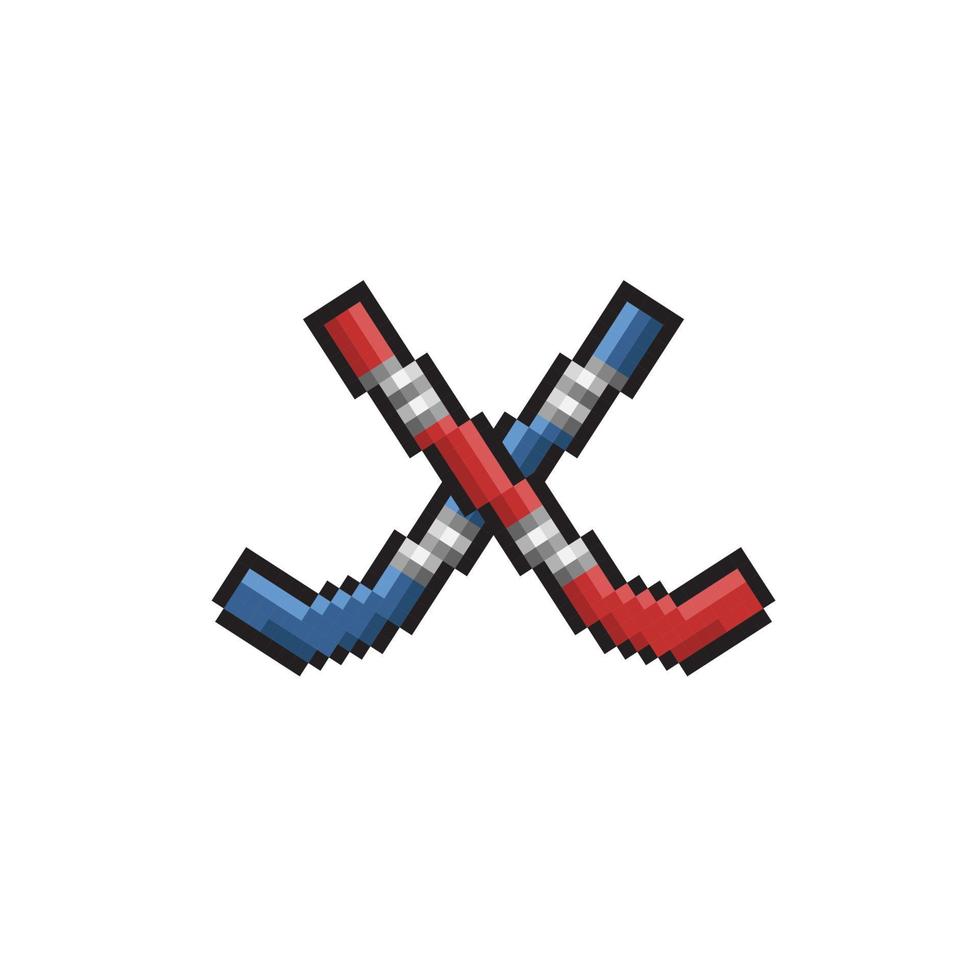 crossed hockey stick in pixel art style vector