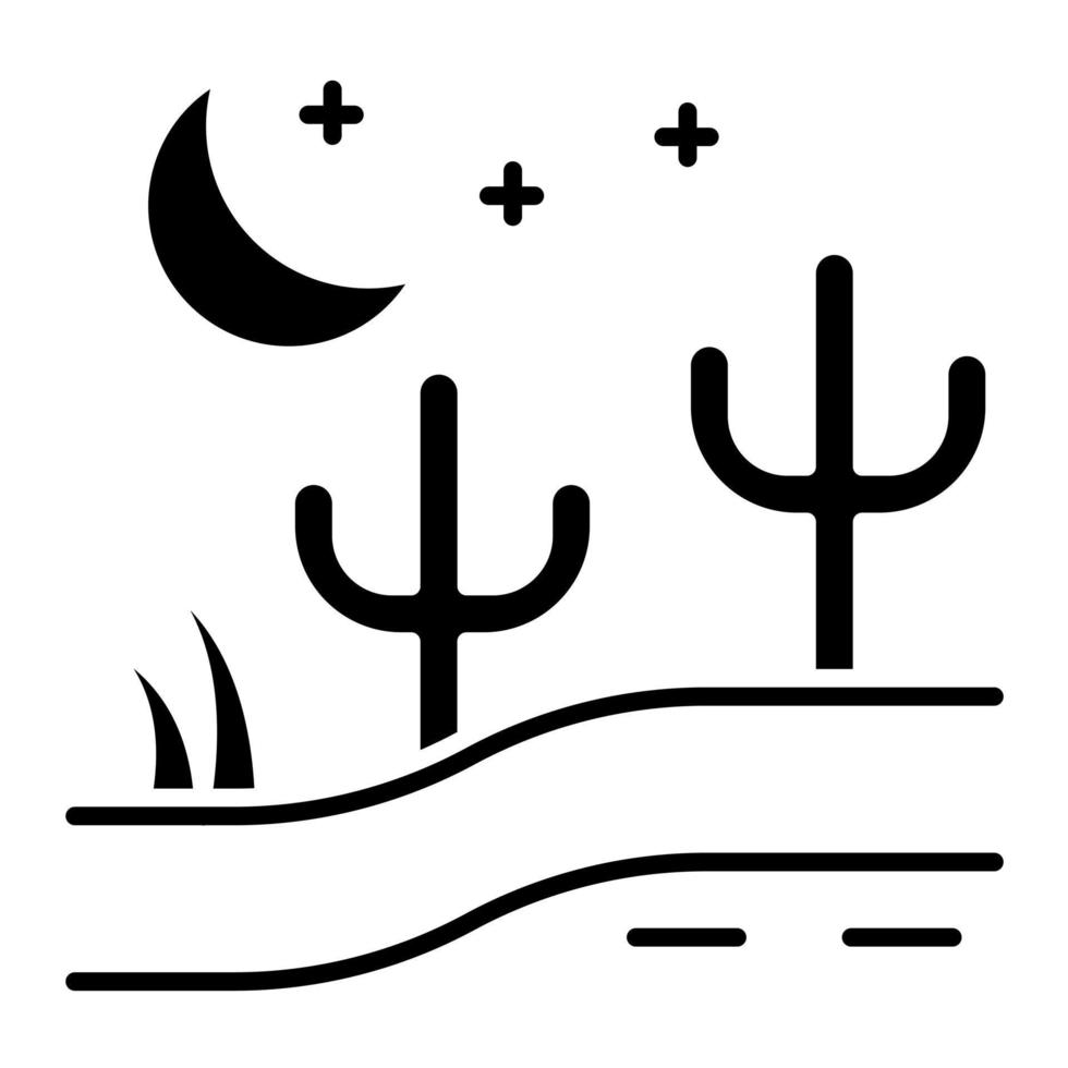 Desierto noche paisaje vector icono