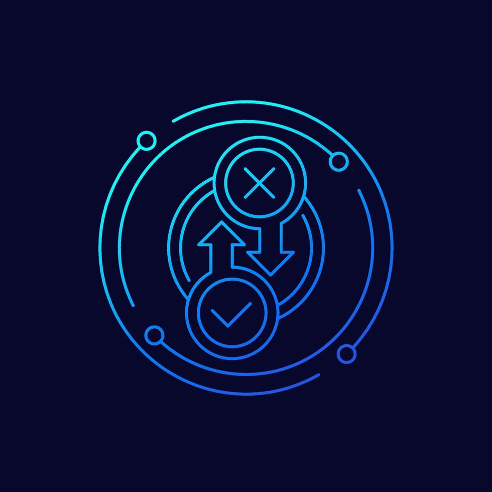 process icon with checkmark and cross, linear design vector