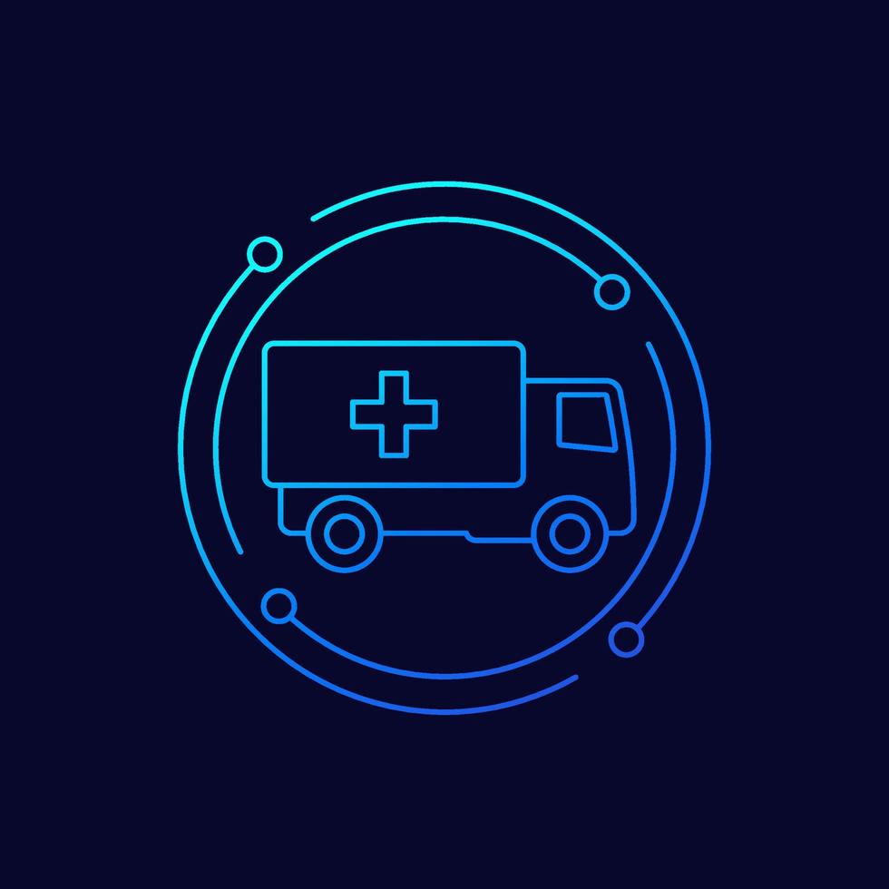 humanitarian aid line icon with a truck, vector