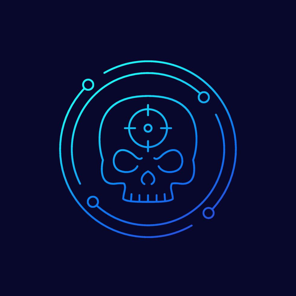 headshot line icon with a skull, shot in the head, vector