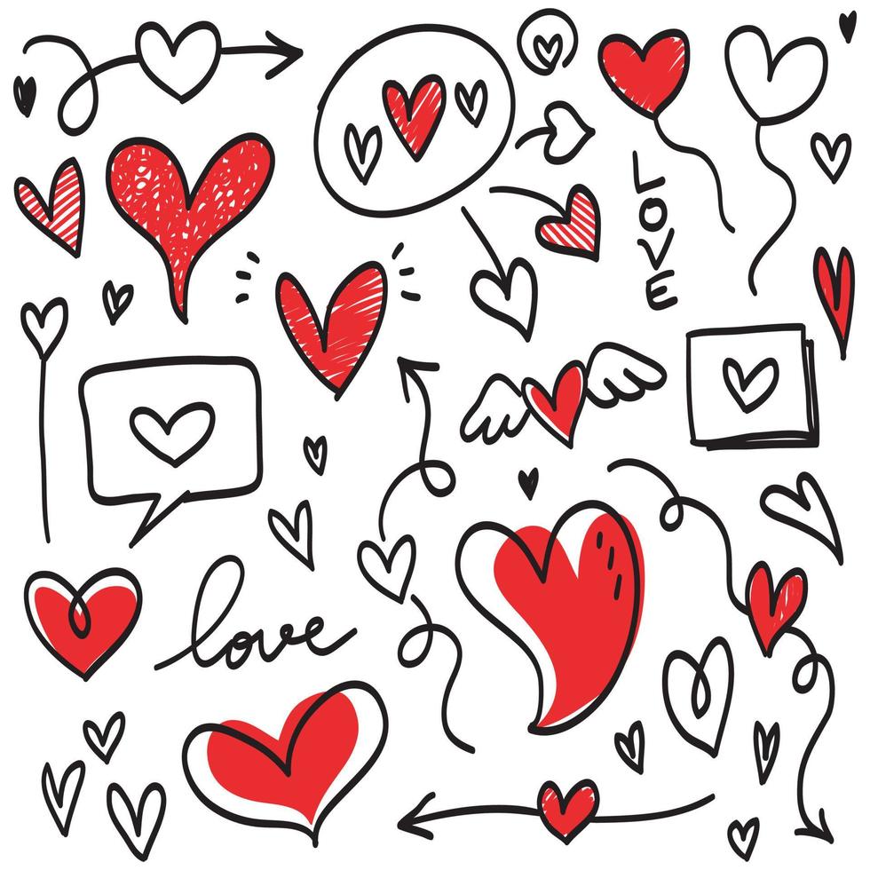 Doodle Hearts, hand drawn love hearts. Vector illustration.