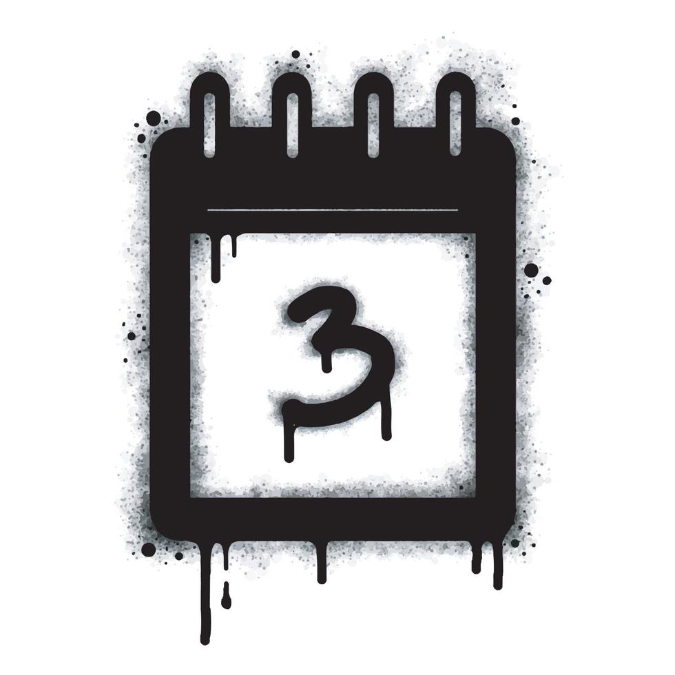 rociar pintada calendario icono aislado en blanco antecedentes. número Tres pintada símbolo con rociar en negro en blanco. vector ilustración.
