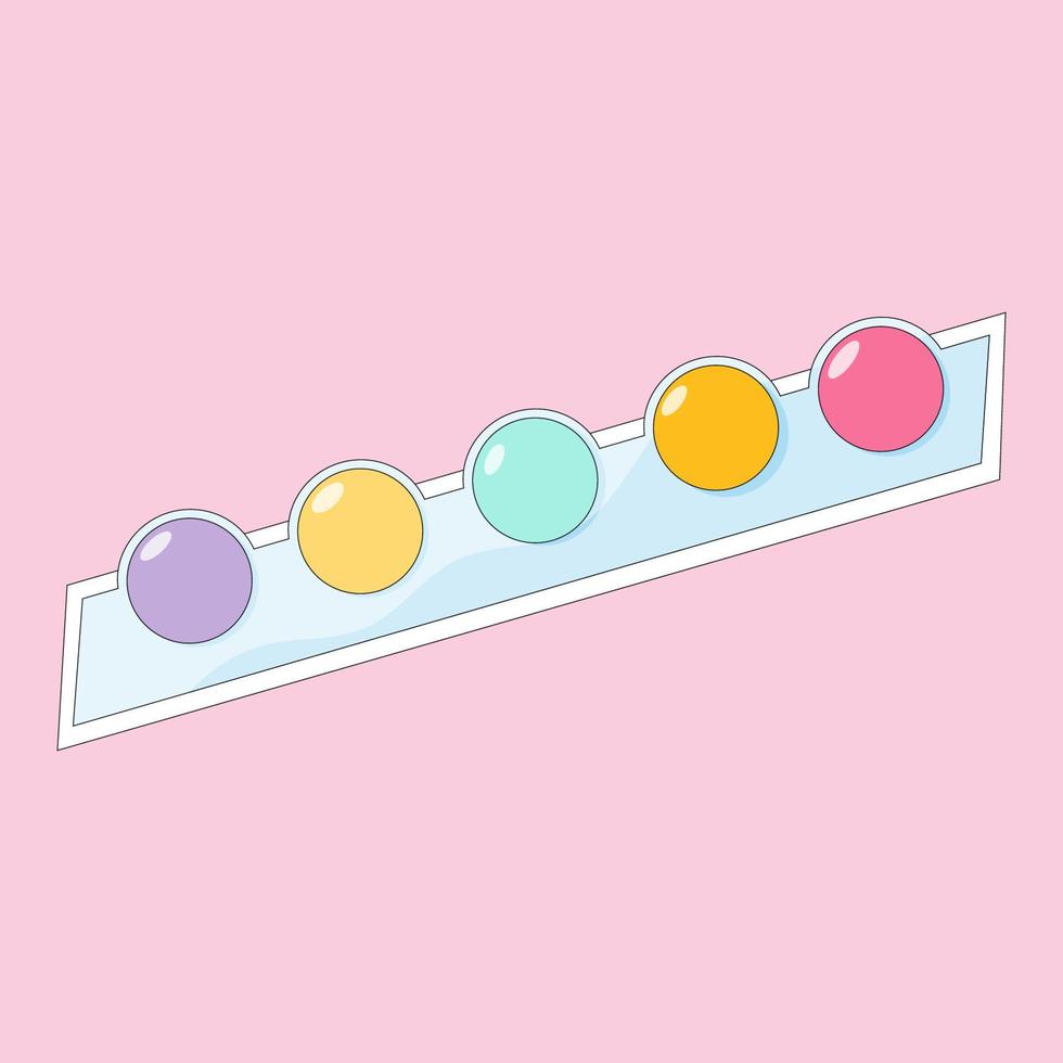 Gum balls in foil blister packaging. Vibrant cartoon vector illustration.