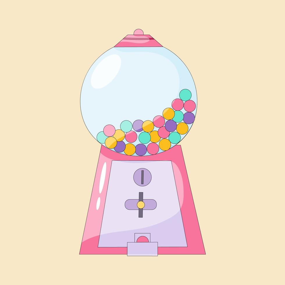 Bubble gum vending machine in vibrant colors. Trendy 90s style illustration. vector