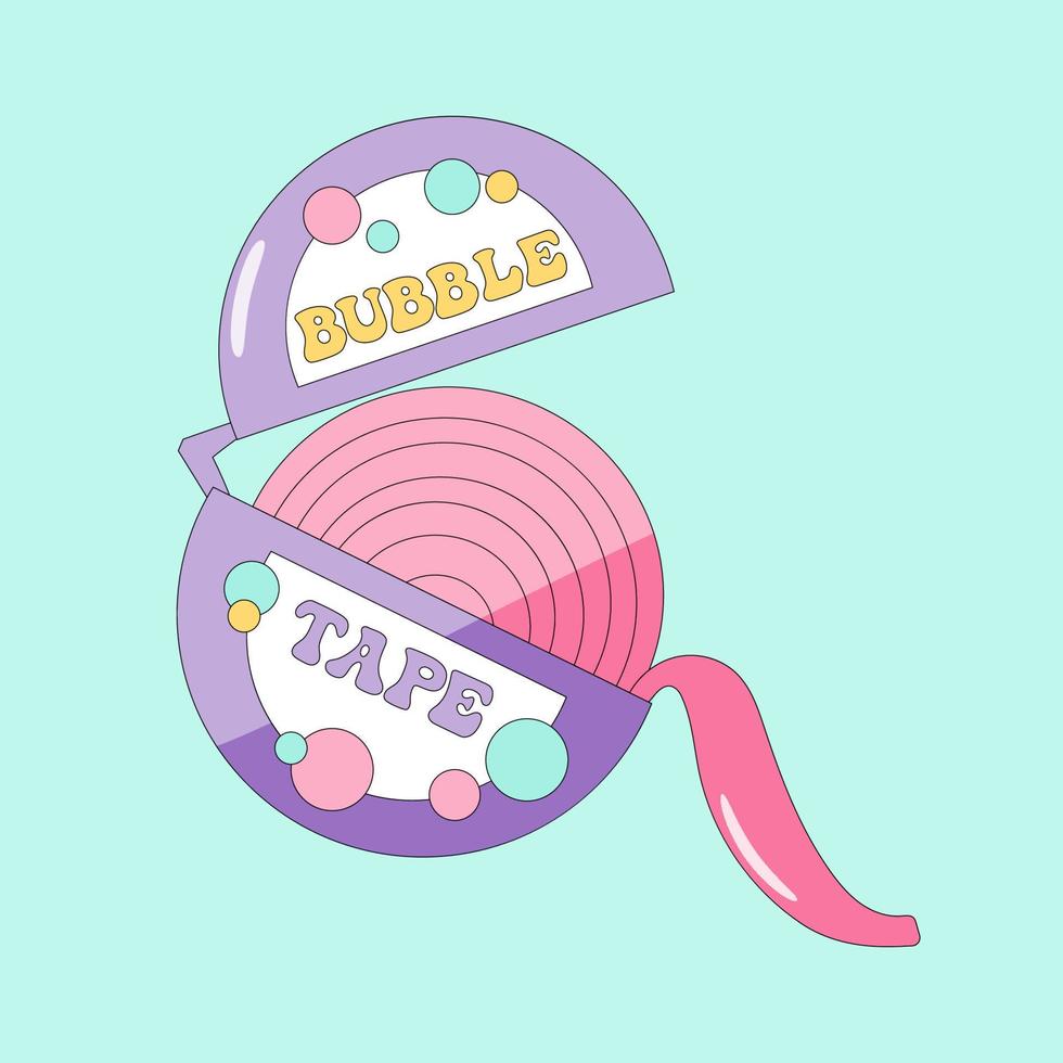 Pink bubble gum in roll. Classic 80s or 90s trendy retro style vector illustration.