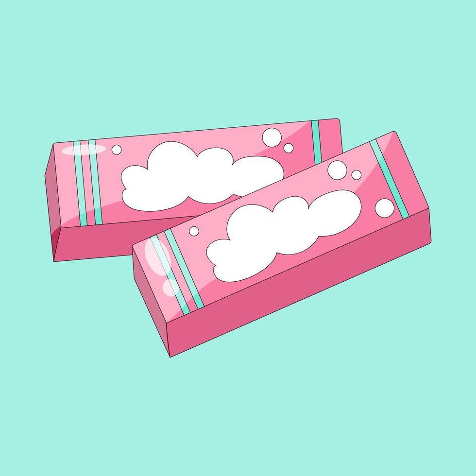 Handdrawn bubble gum pack. Boxes of chewing gum 90s style. Vector illustration in cartoon style.