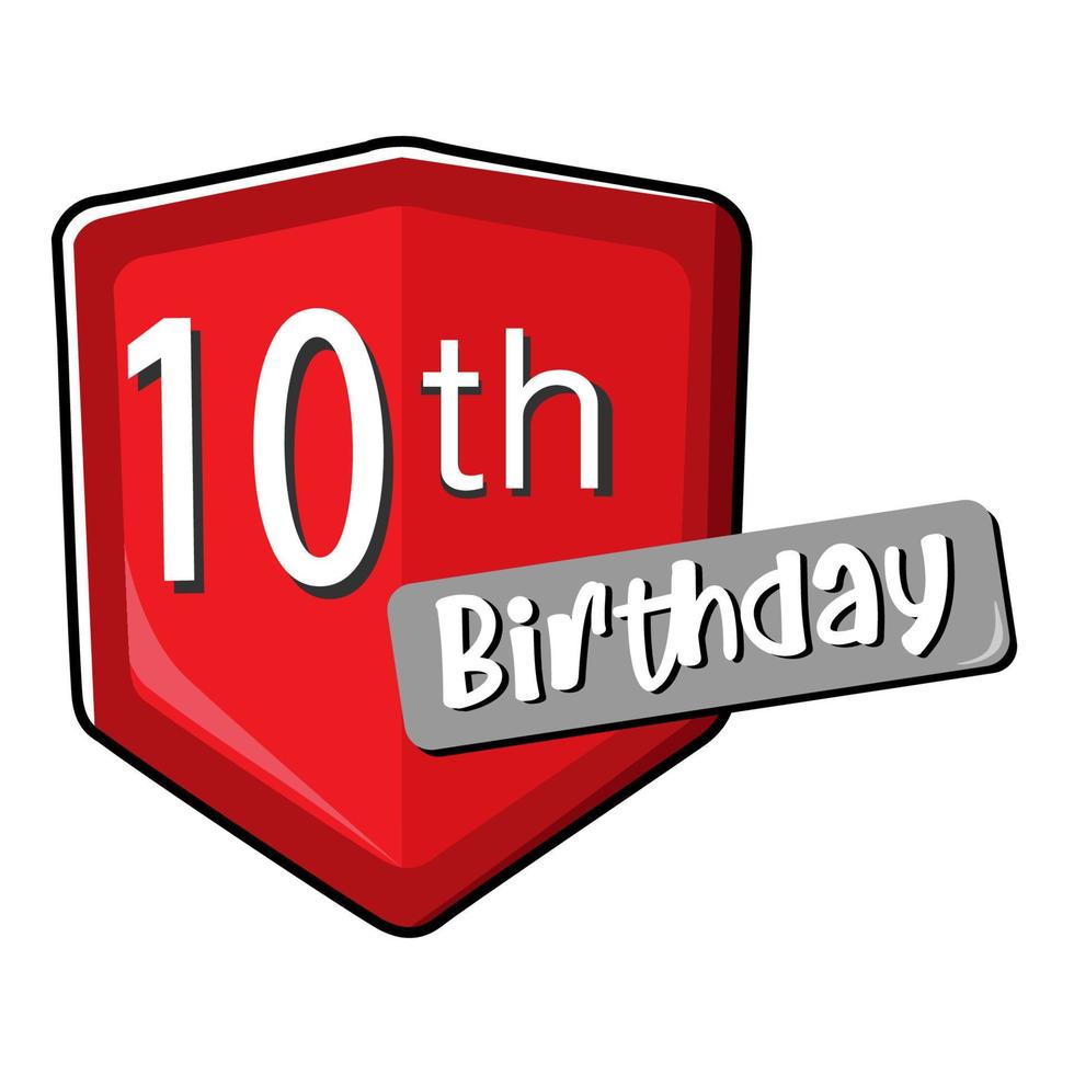 10th birthday on red Secure shield.  vector illustration isolated on white background. Flat design