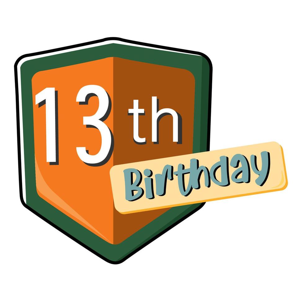 13th birthday on orange Secure shield.  vector illustration isolated on white background. Flat design