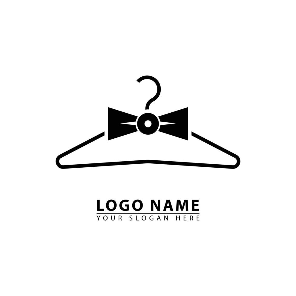 line shape clothes hanger and bow tie vector logo icon.