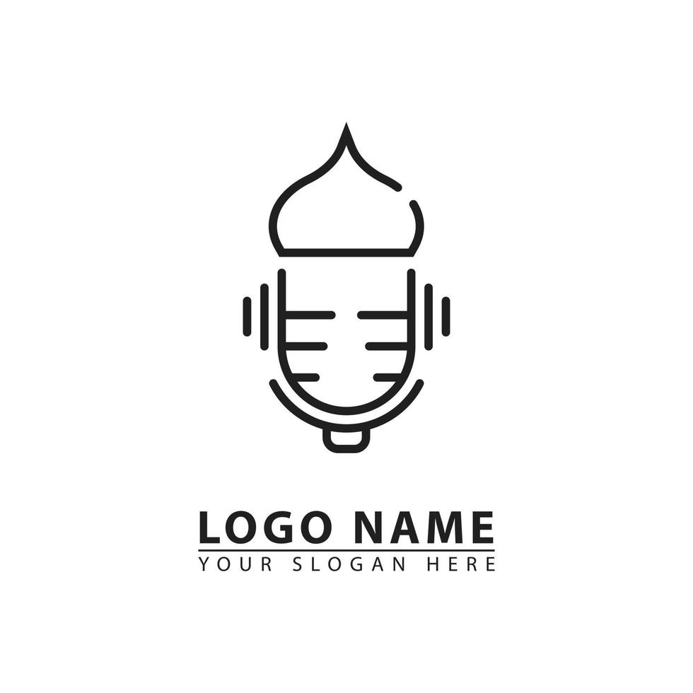 podcast mic and mosque dome vector logo icon.